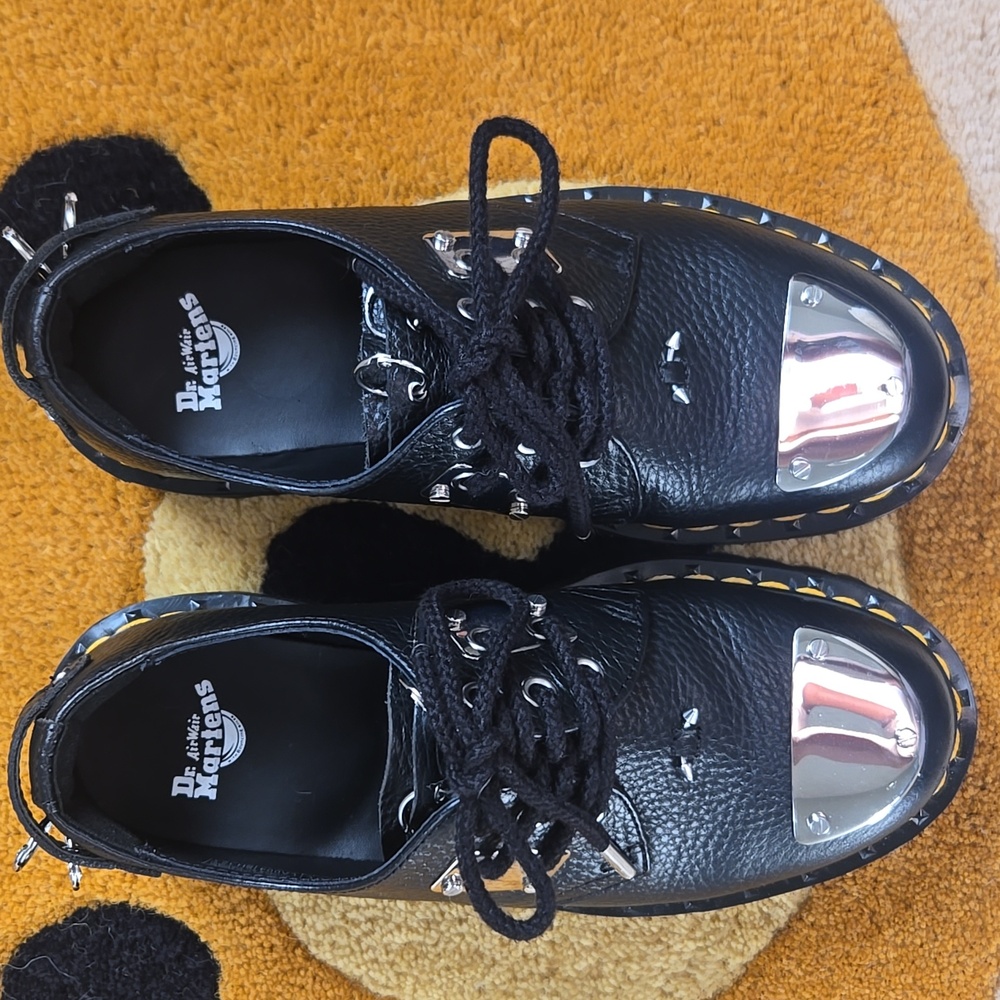 Dr. Martens Black Leather Platform Shoes with Punk Metal Hardware - Picture 2 of 5